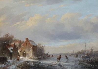 Winter Scene at Ijsvermaak, 19th Century by A.J. Daiwaille